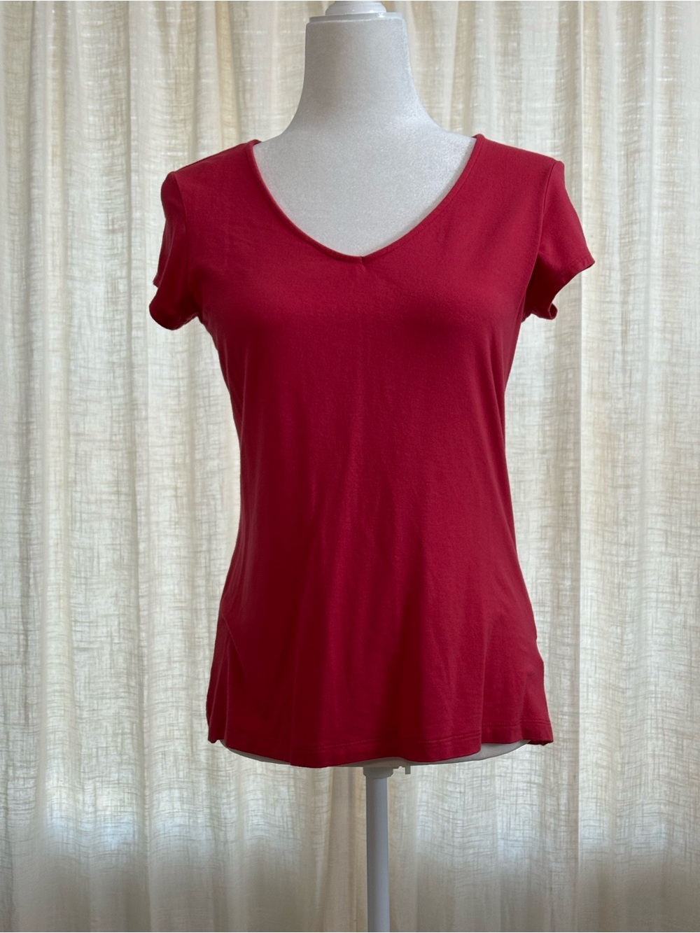 Classic V-Neck Short Sleeve Stretch Tee Size Small Dark Rose Pink